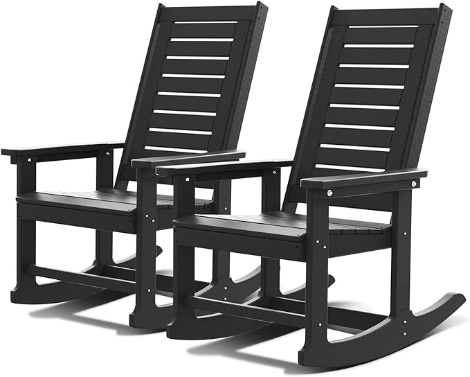 GREENVINES Outdoor Rocking Chairs, Set of 2 HDPE Oversized Porch Rockers